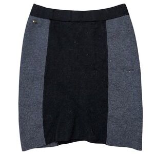 Lacoste DEVANLAY Wool Blend Woman's Colorblock Knit Pencil Skirt Black Grey Sz40